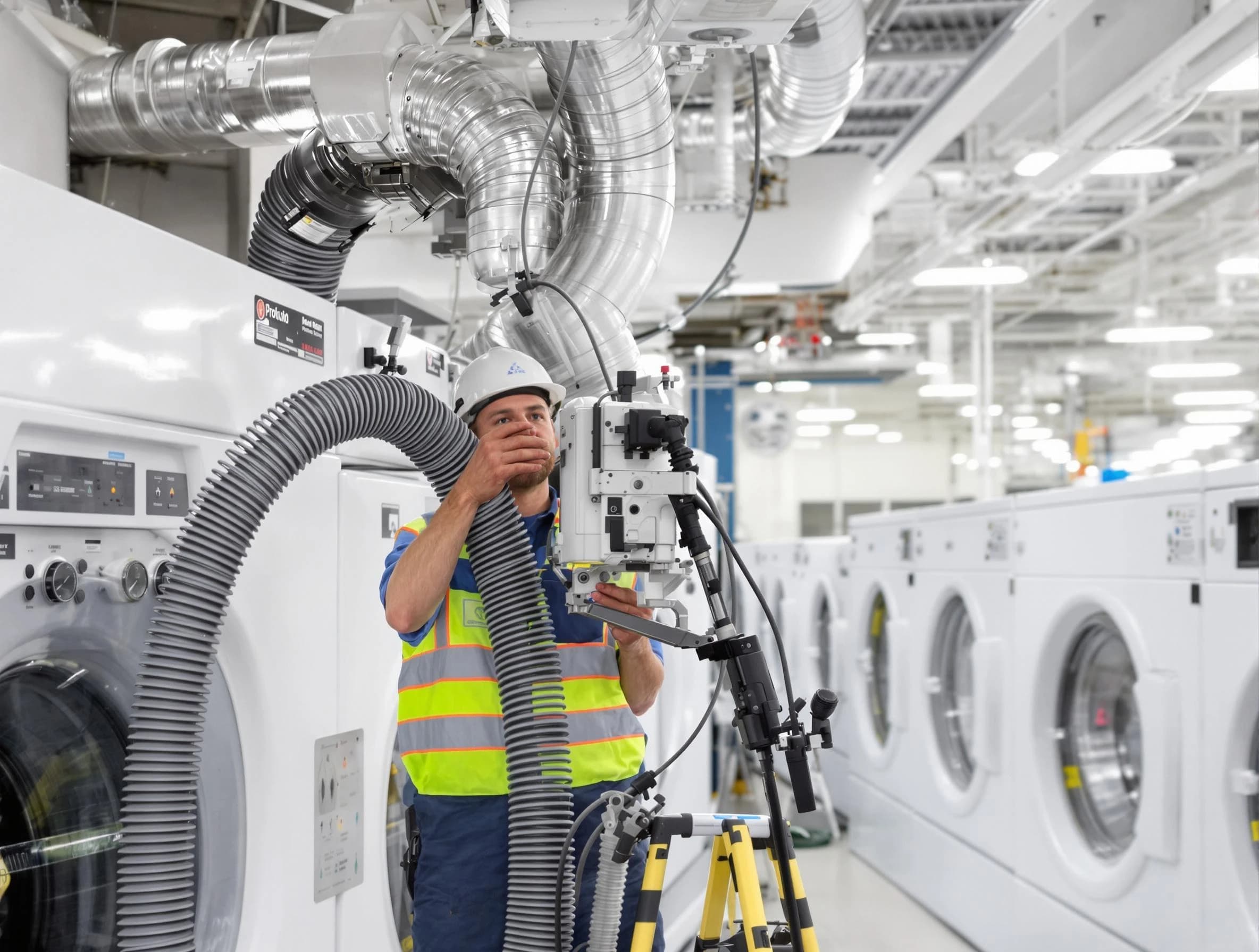 Clanton Dryer Vent Cleaning team performing commercial-grade dryer vent cleaning at a business facility in Clanton