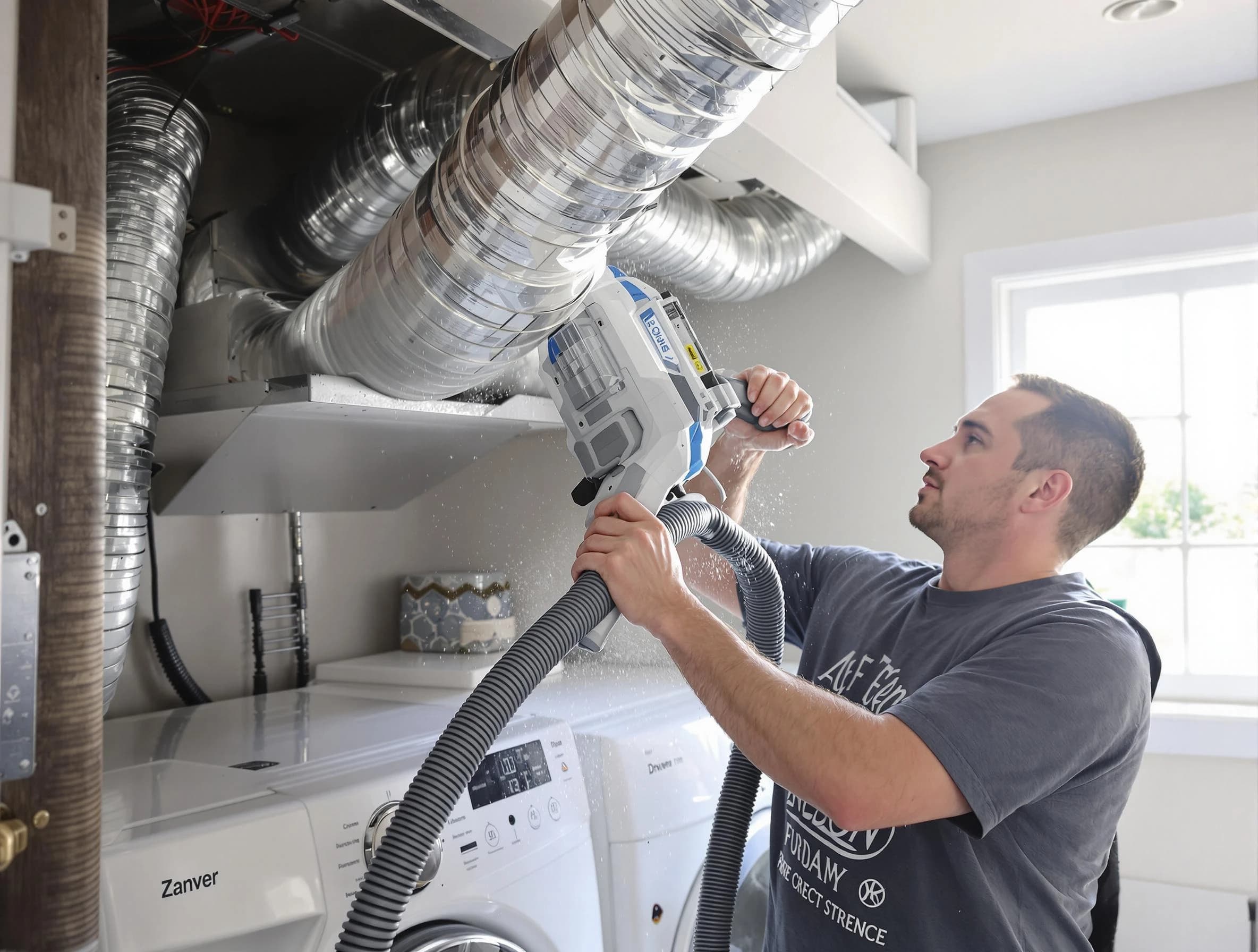 Clanton Dryer Vent Cleaning specialist cleaning deep within a dryer vent duct system in Clanton